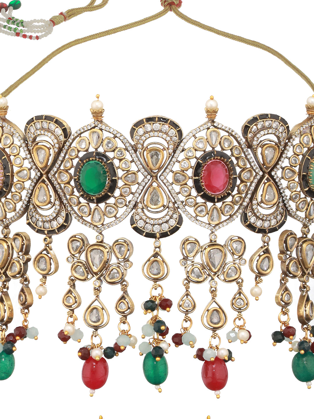 Gold Plated Kundan Studded Multicoloured Bridal Designer Choker Necklace Jewellery set