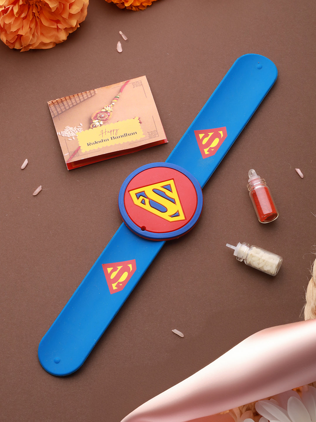 Superman Wrist  Slap Band Kids Toy  Rakhi With Roli Chawal
