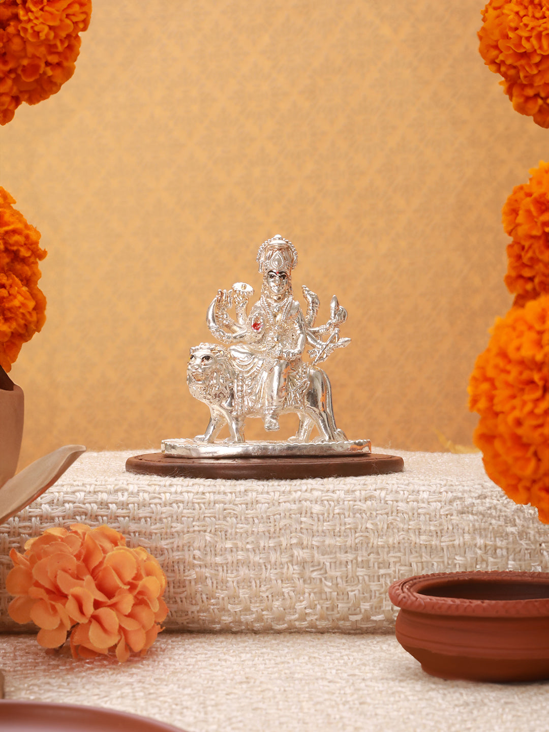 999 Pure  Silver Maa Durga Ambe Sherawali Silver Idol