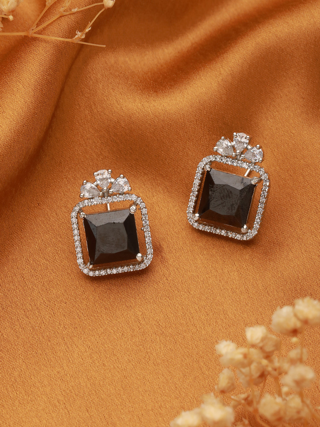 Silver Plated Blue Zircon Minimal Luxe Studs Earrings