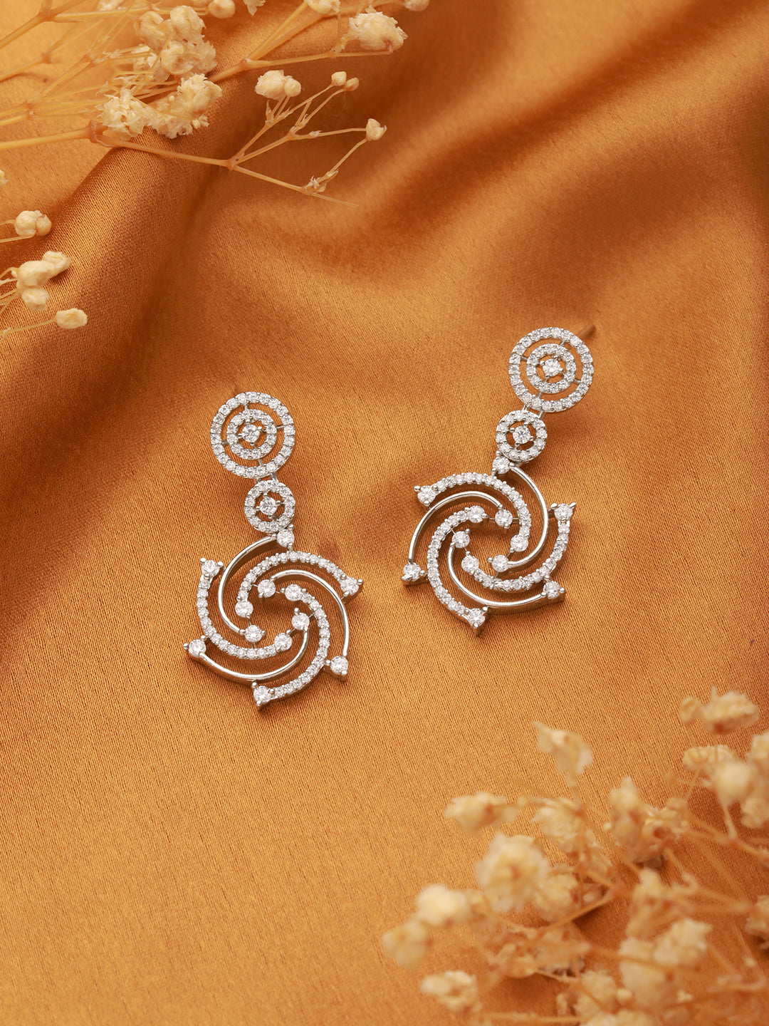 Silver Plated Zircon Studded Quirky  Luxe Dropdown Earrings