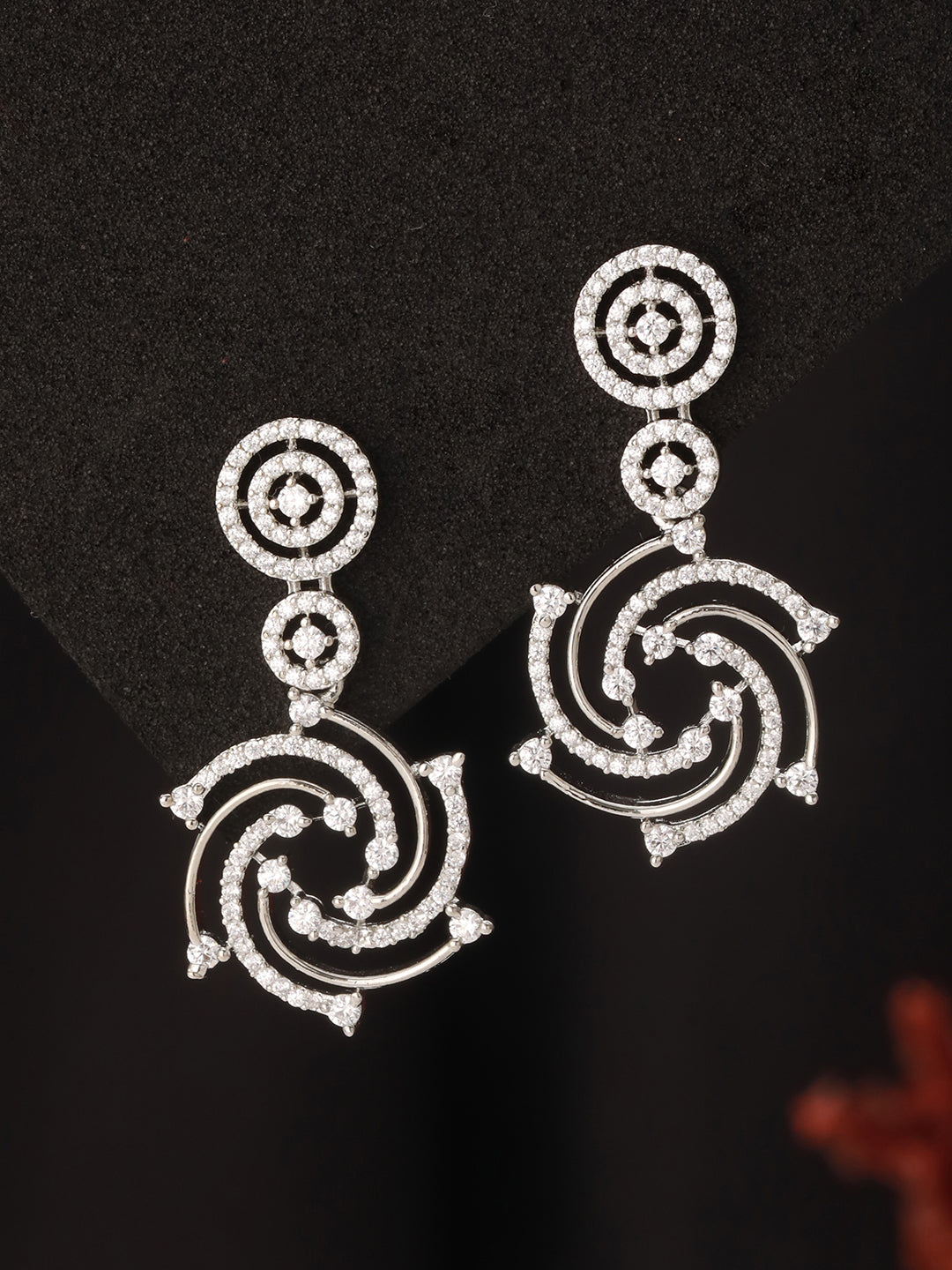 Silver Plated Zircon Studded Quirky  Luxe Dropdown Earrings