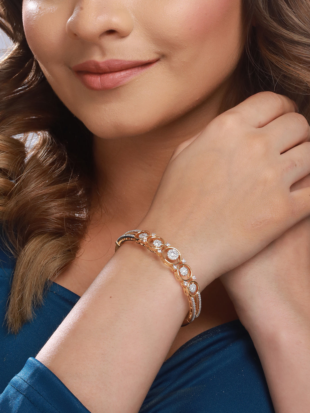 Gold Plated White Zircon Studded Minimal bangle Bracelet