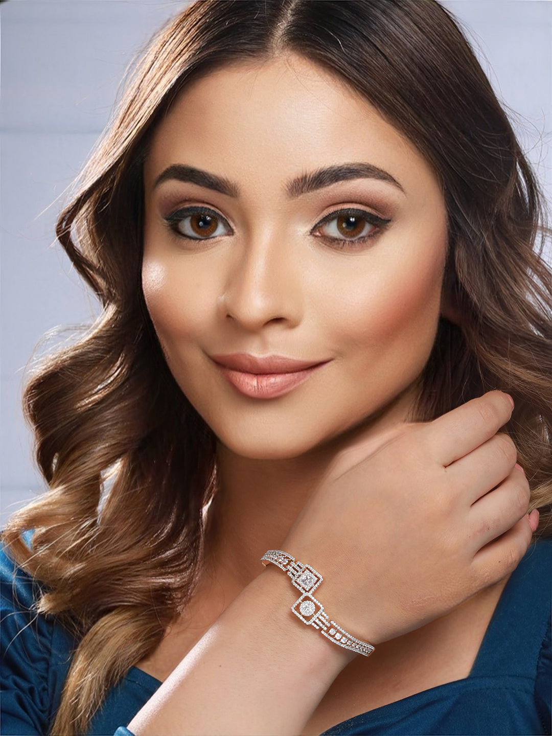 Gold plated White Zircon Studded Statement Bangle  Bracelet