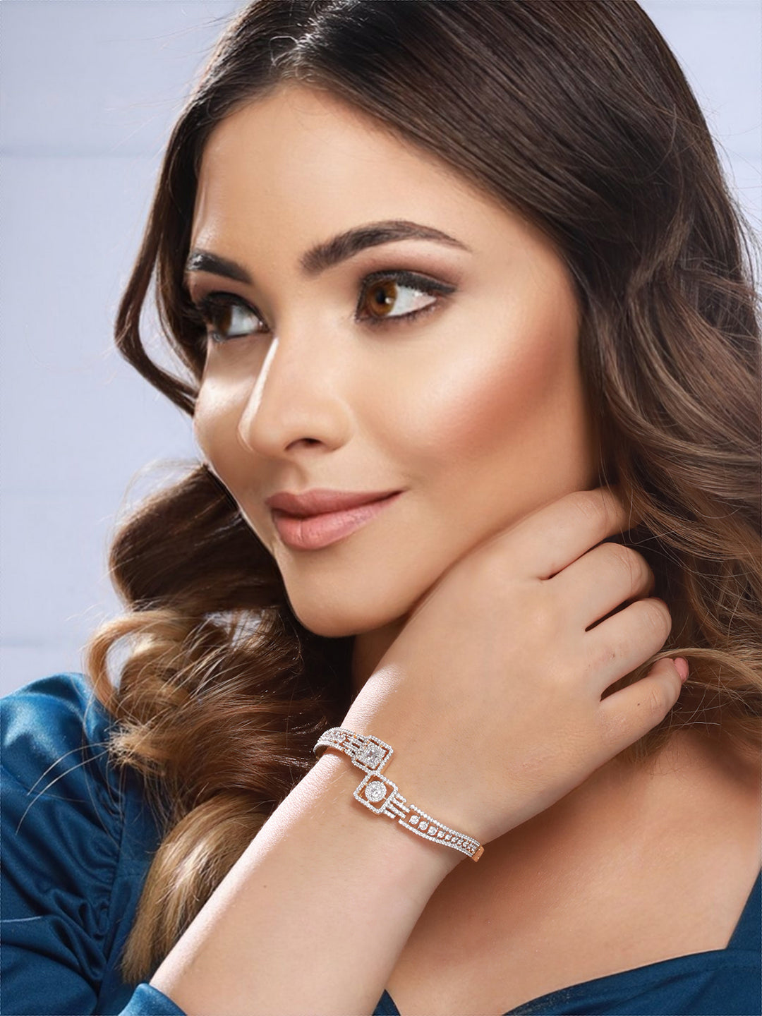 Gold plated White Zircon Studded Statement Bangle  Bracelet