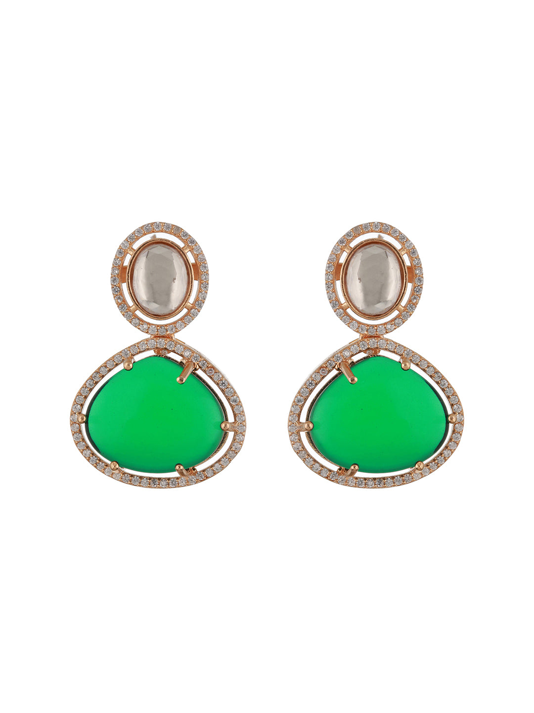 Gold Plated Emerald Green Kundan Studded Designer Luxe Bridal Jewellery  Set