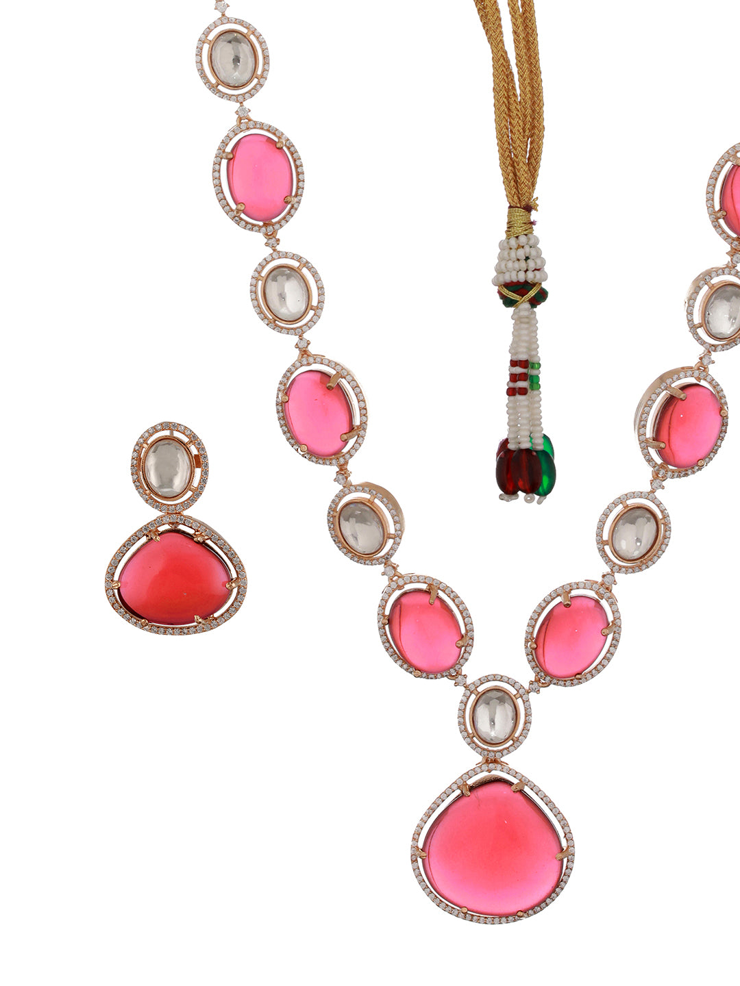 Gold Plated Ruby Red Original Kundan Studded Luxe Bridal Jewellery   Set