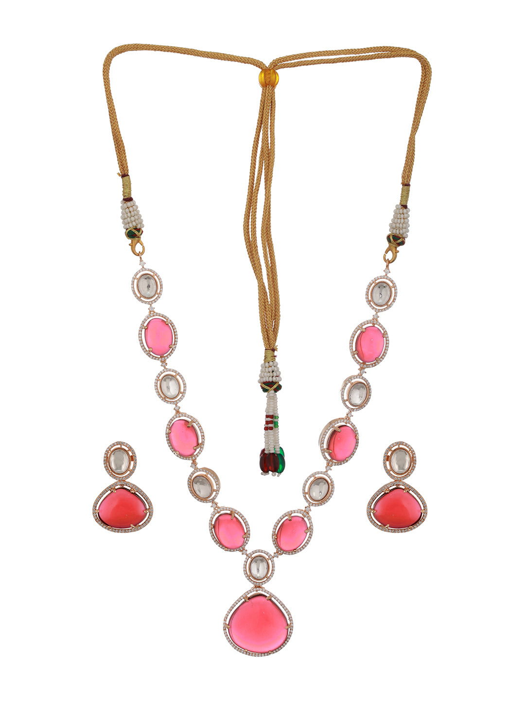 Gold Plated Ruby Red Original Kundan Studded Luxe Bridal Jewellery   Set