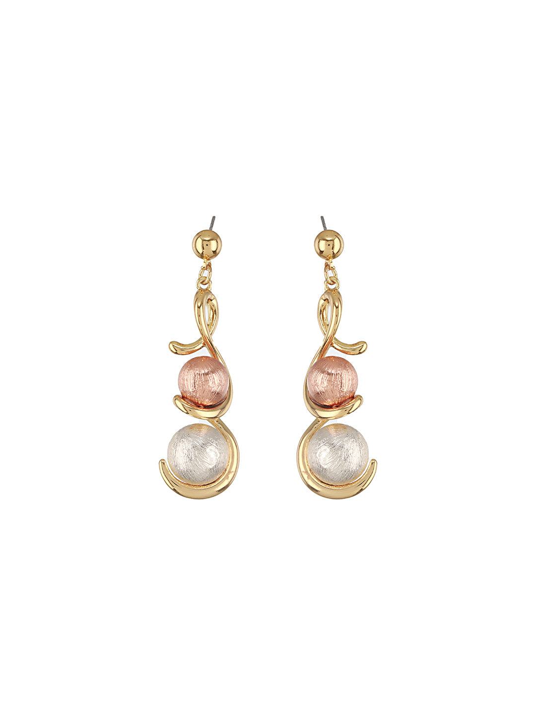 Anti-Tarnish Rose Gold & Silver Toned Twisted Ball Locket & Earrings Jewellery Set