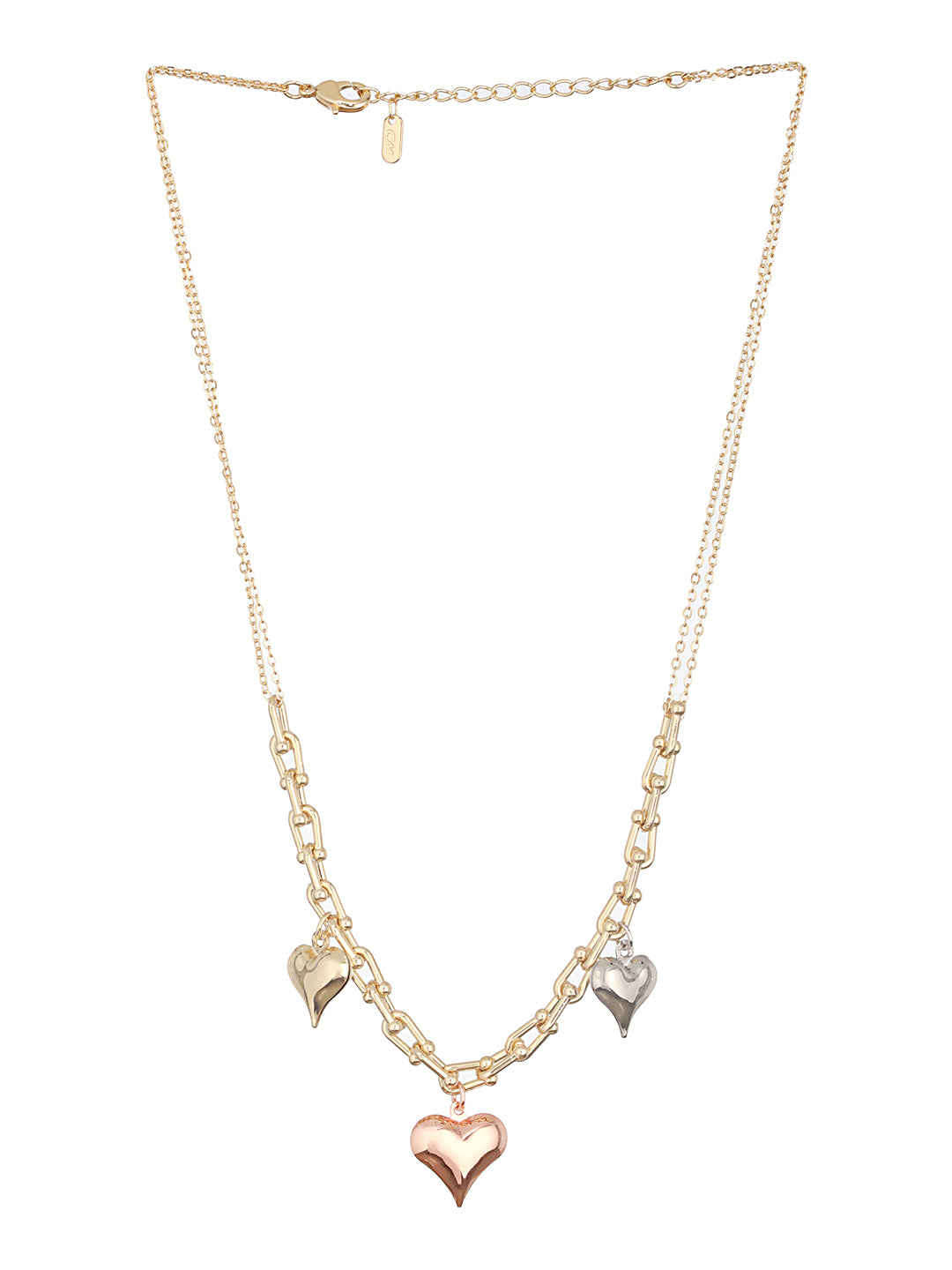 Anti-Tarnish Gold Plated 3 Toned Heart Shaped Chunky Link Chain Necklace