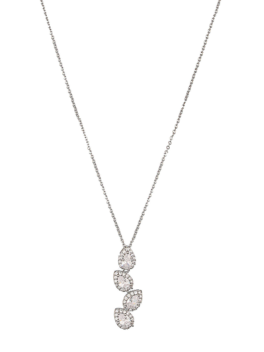 Anti-Tarnish Silver Plated AD Studded Delicate Solitaire Leaf Pendant Necklace