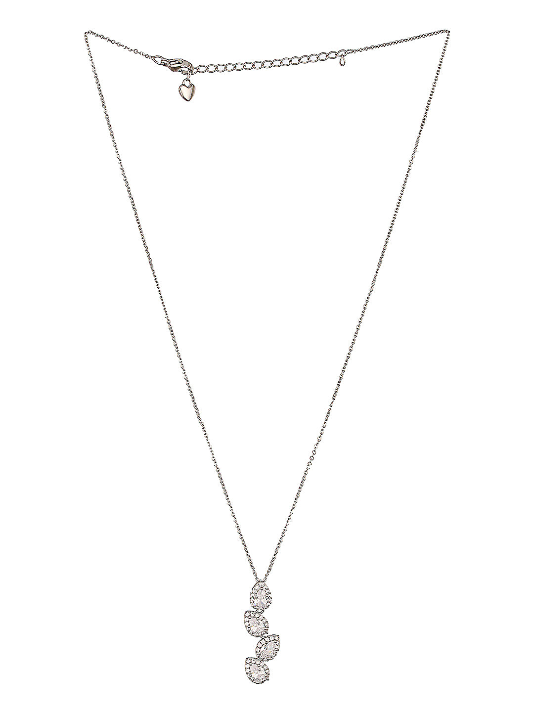 Anti-Tarnish Silver Plated AD Studded Delicate Solitaire Leaf Pendant Necklace