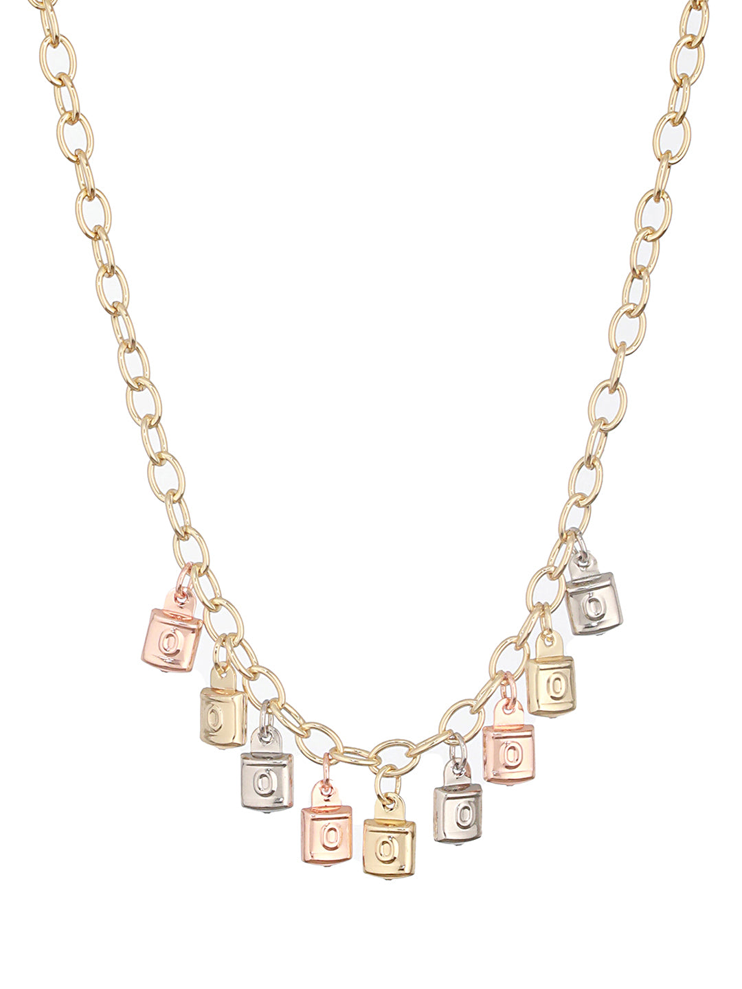 Anti-Tarnish Gold Plated Engraved Lock Pendant Link Chain  Necklace