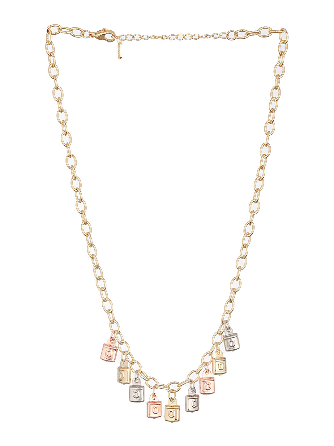 Anti-Tarnish Gold Plated Engraved Lock Pendant Link Chain  Necklace