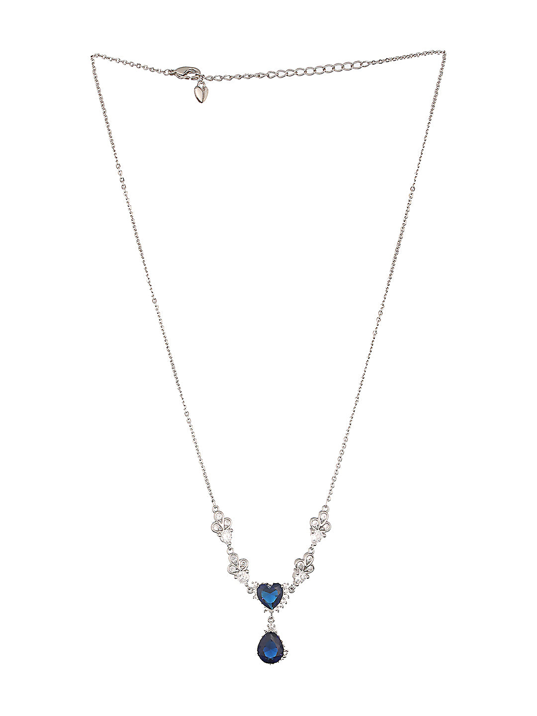 Anti-Tarnish Silver Plated Blue Sapphire AD Heart Shaped Minimal  Pendant Chain Necklace