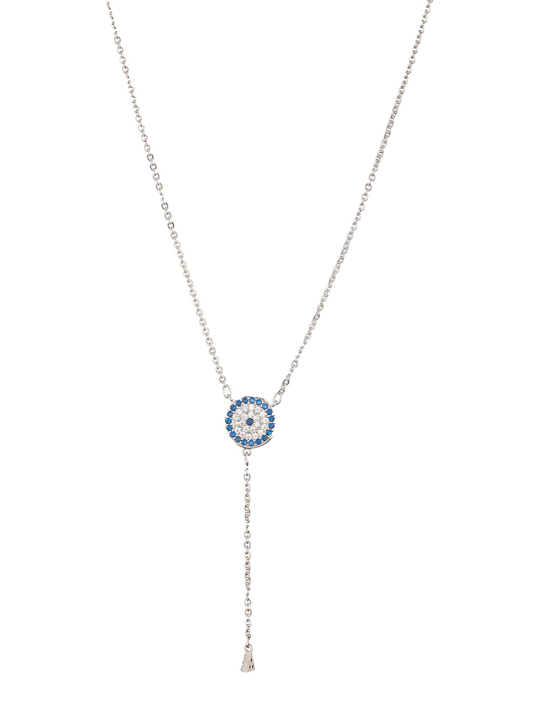 Anti-Tarnish Silver Plated AD Studded Delicate Dangling Evil Eye Necklace