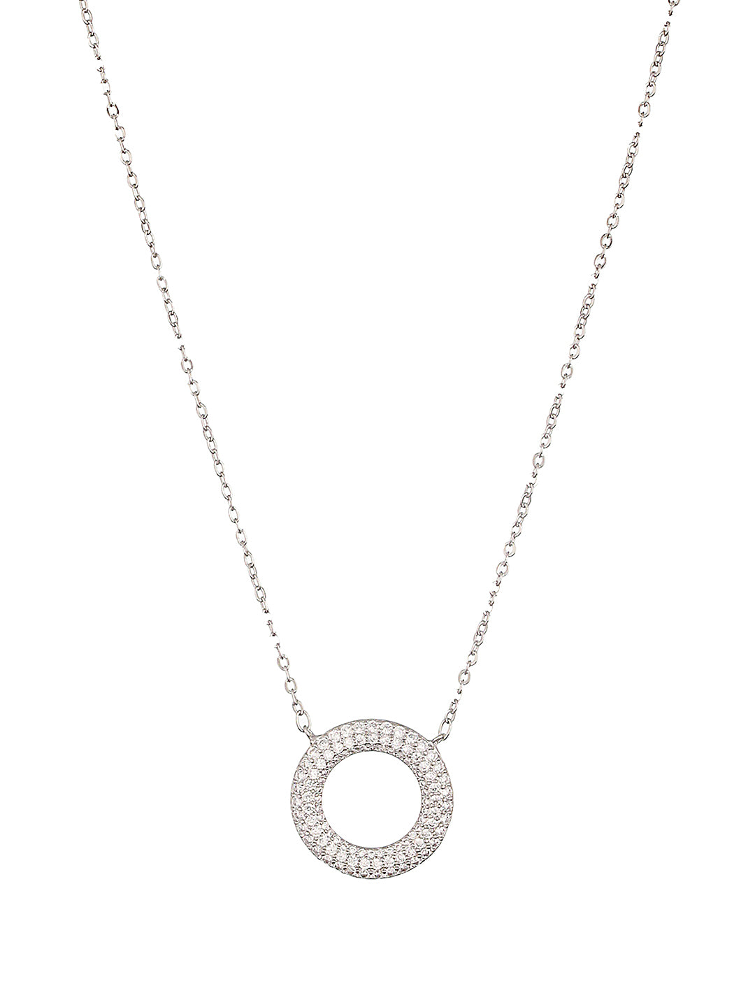 Anti-Tarnish Silver Plated AD Circle Of Life Pendant Minimal Chain Necklace