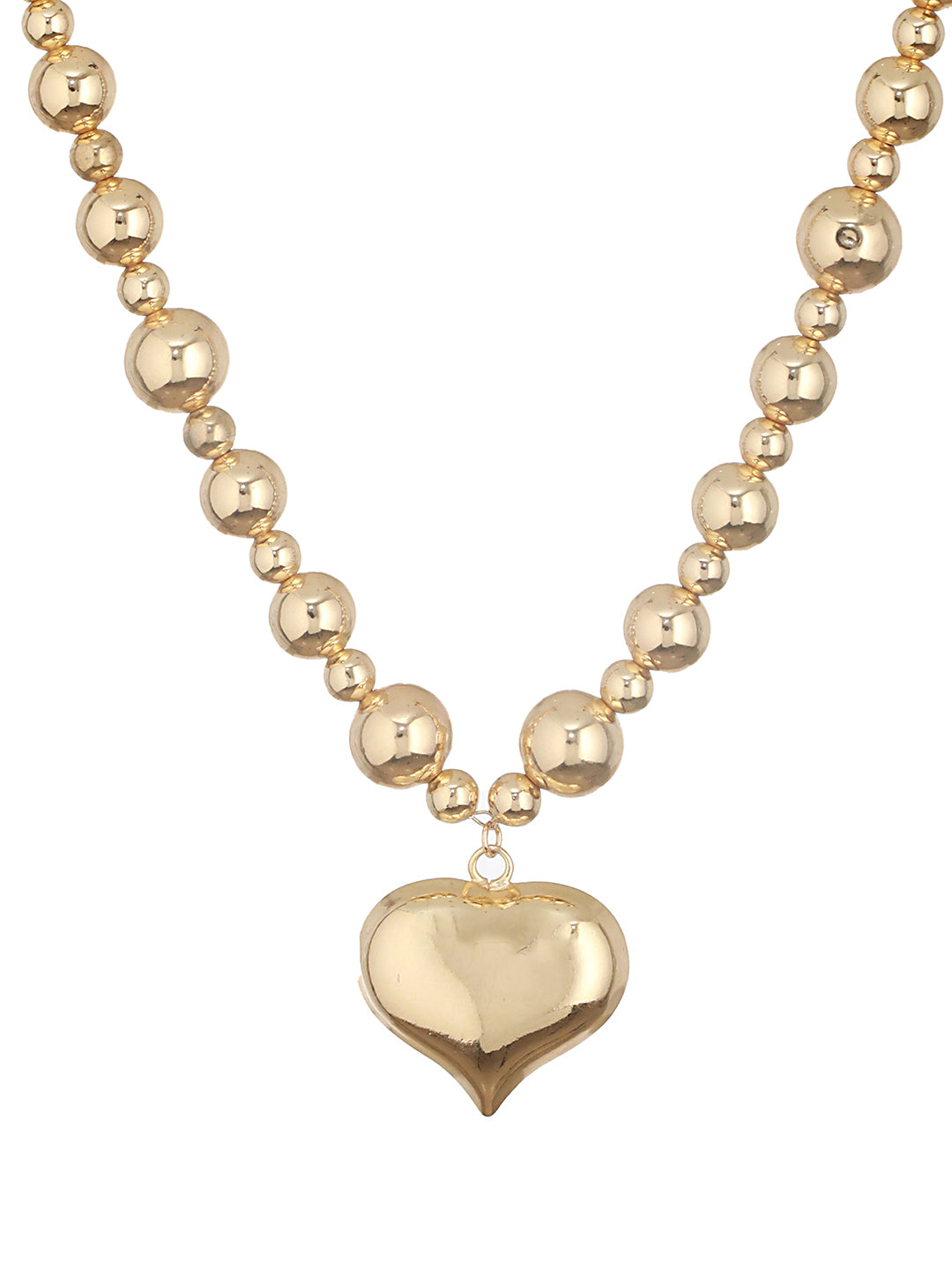 Anti-Tarnish Gold Plated Chunky Ball Chain Heart Shaped Pendant Necklace