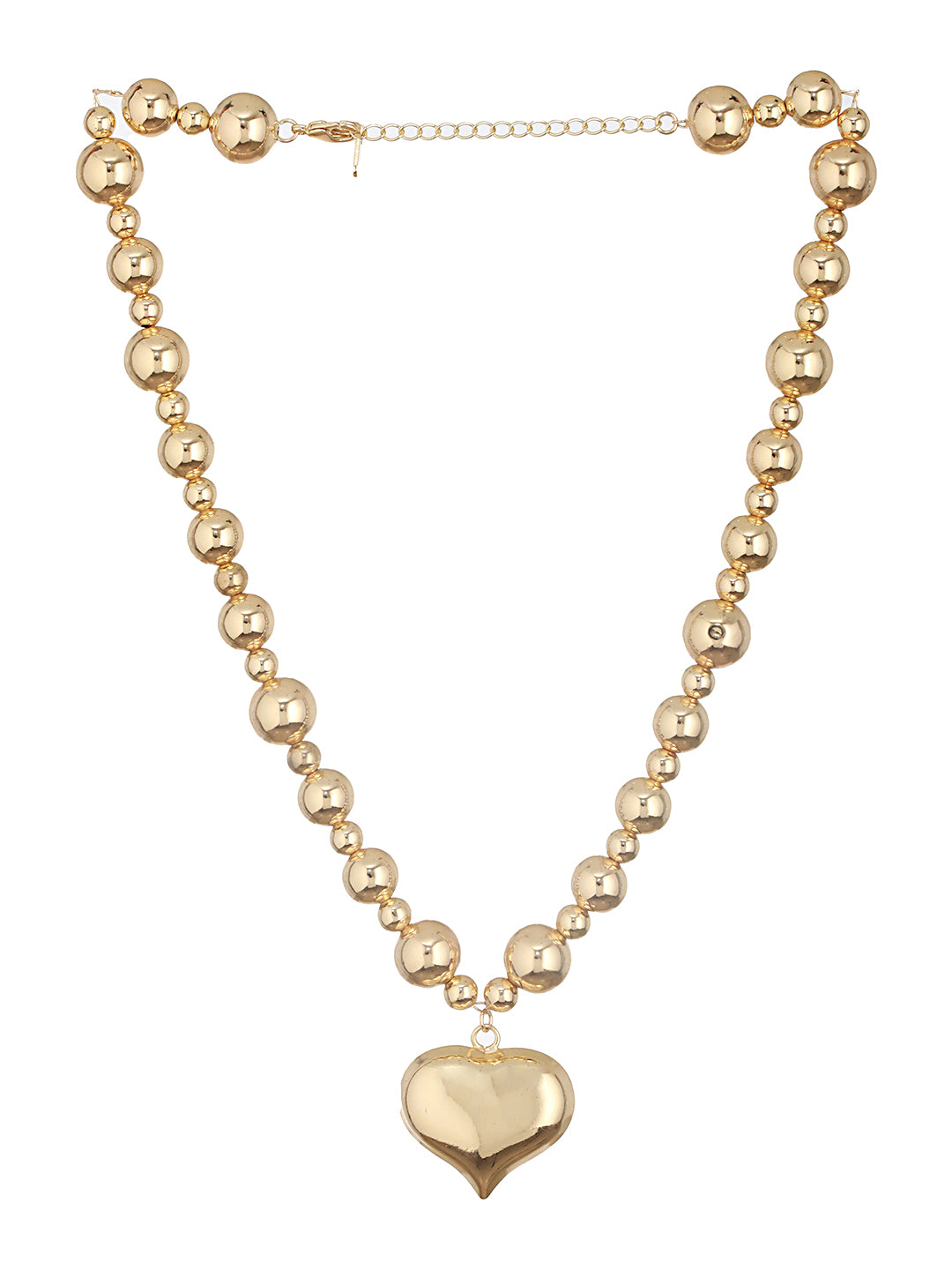 Anti-Tarnish Gold Plated Chunky Ball Chain Heart Shaped Pendant Necklace