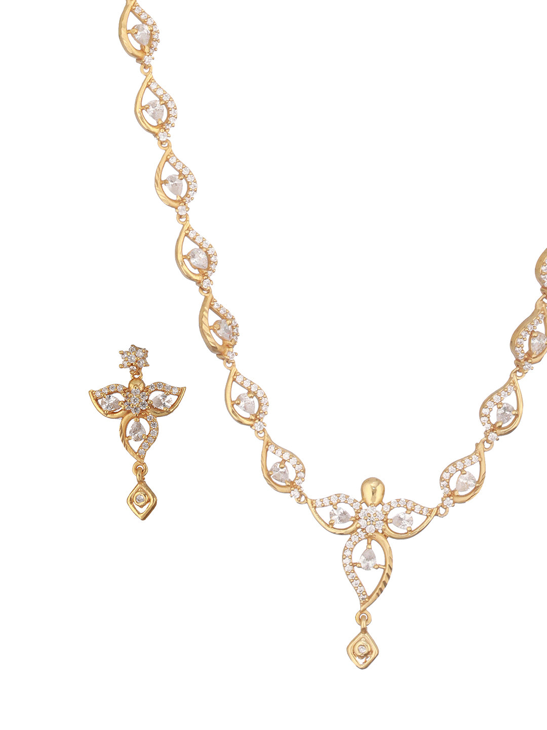 Gold Plated AD Studded Floral Pendant Minimal Jewellery  Set