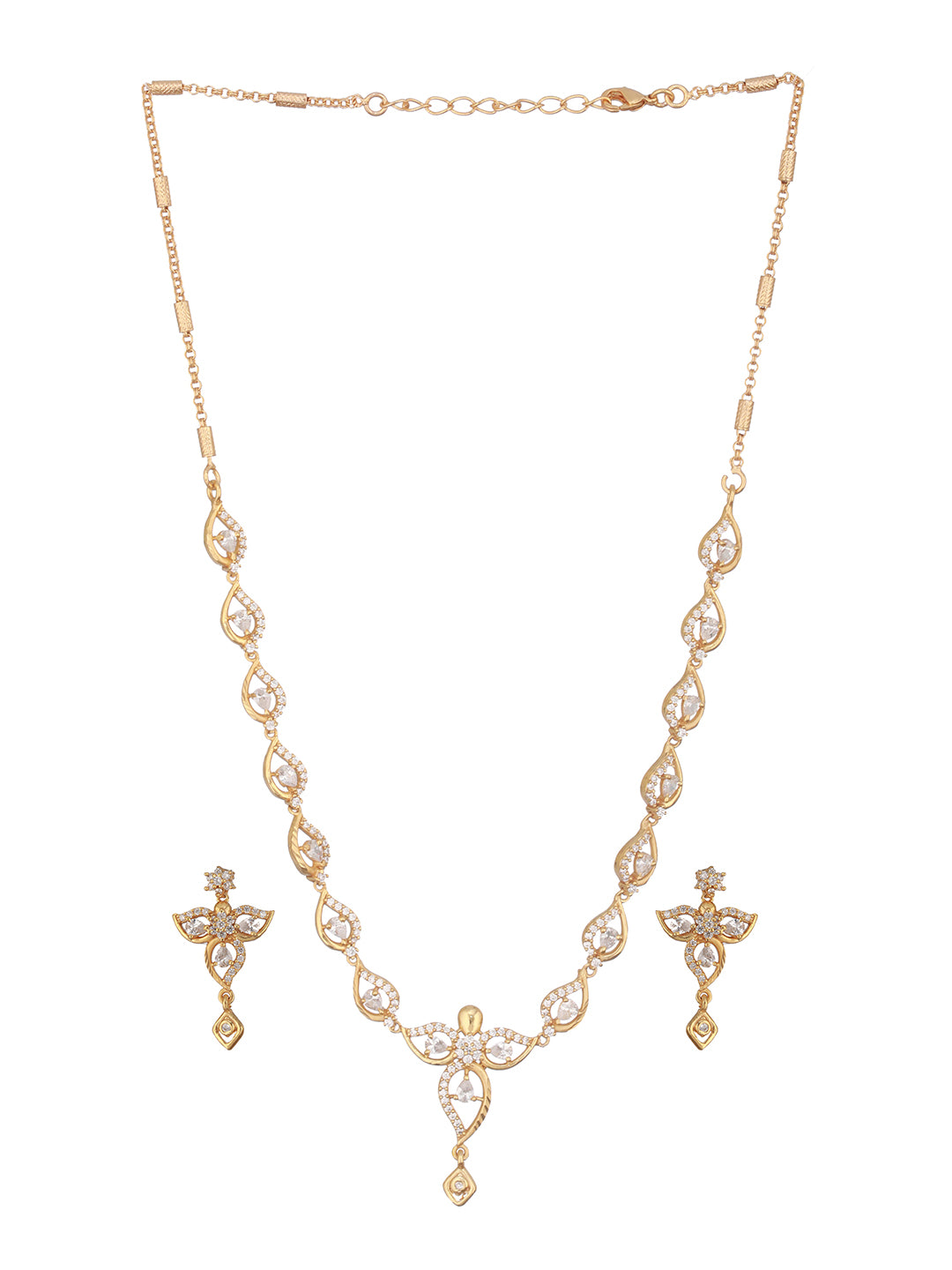 Gold Plated AD Studded Floral Pendant Minimal Jewellery  Set