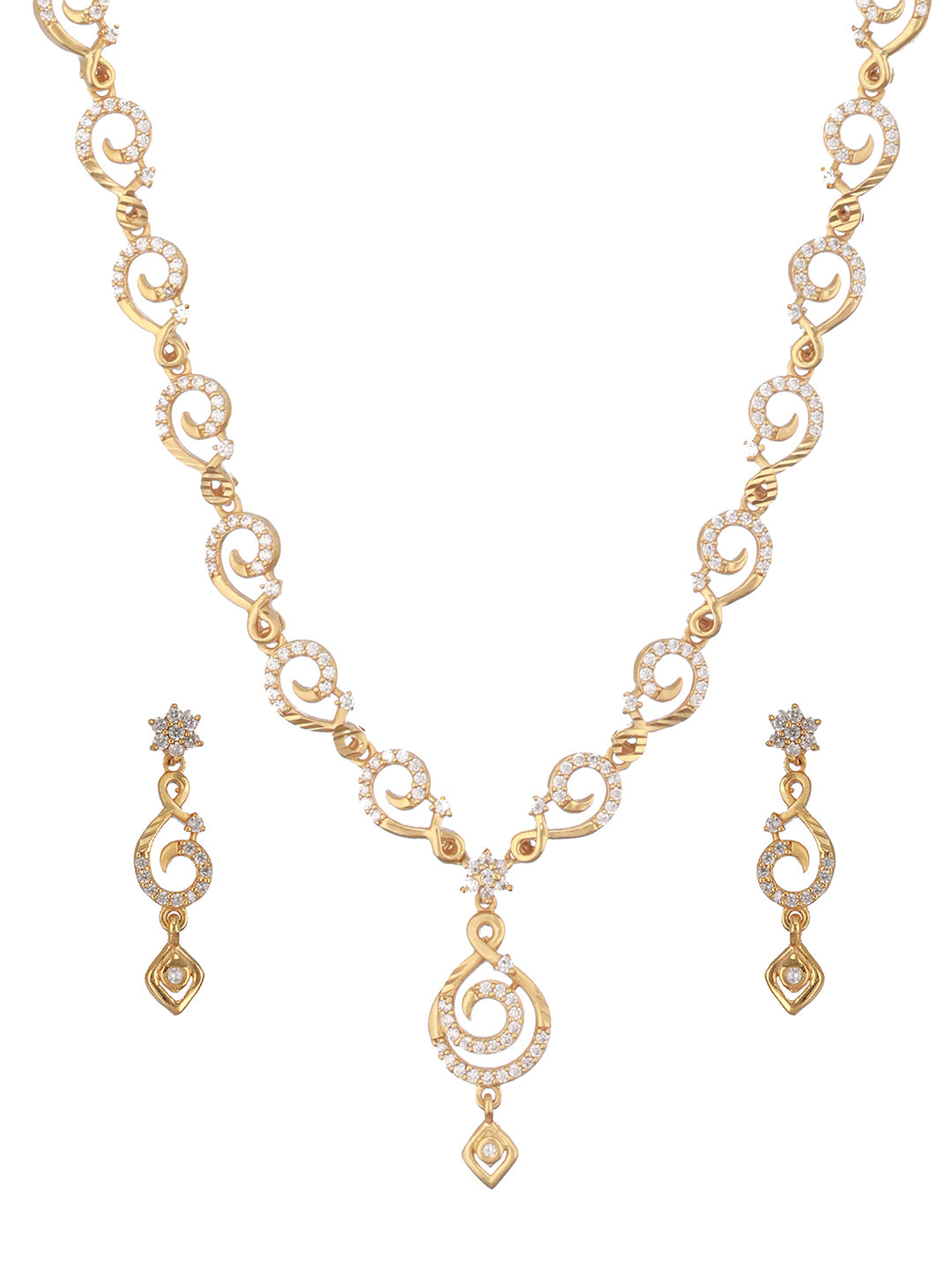 Gold Plated Zircon Studded Geometric Minimal Delicate Jewellery Set