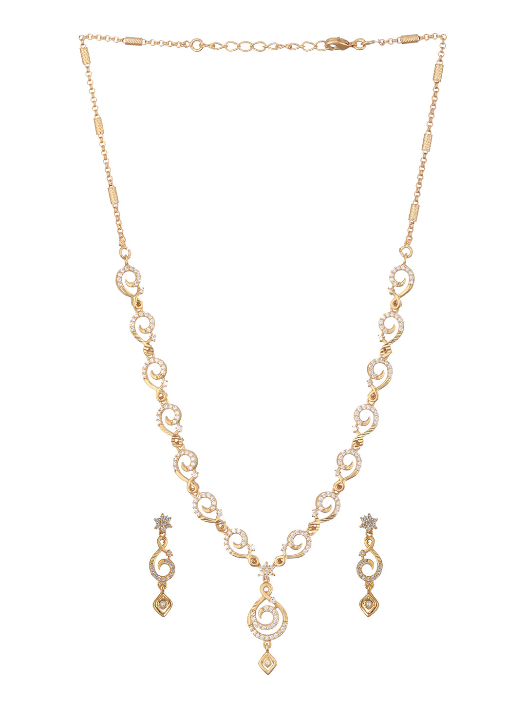 Gold Plated Zircon Studded Geometric Minimal Delicate Jewellery Set