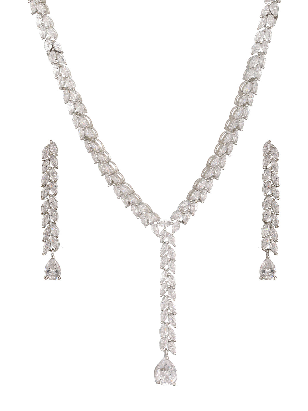 Silver Toned CZ Studded Long Tassel Delicate Bridal Jewellery Set