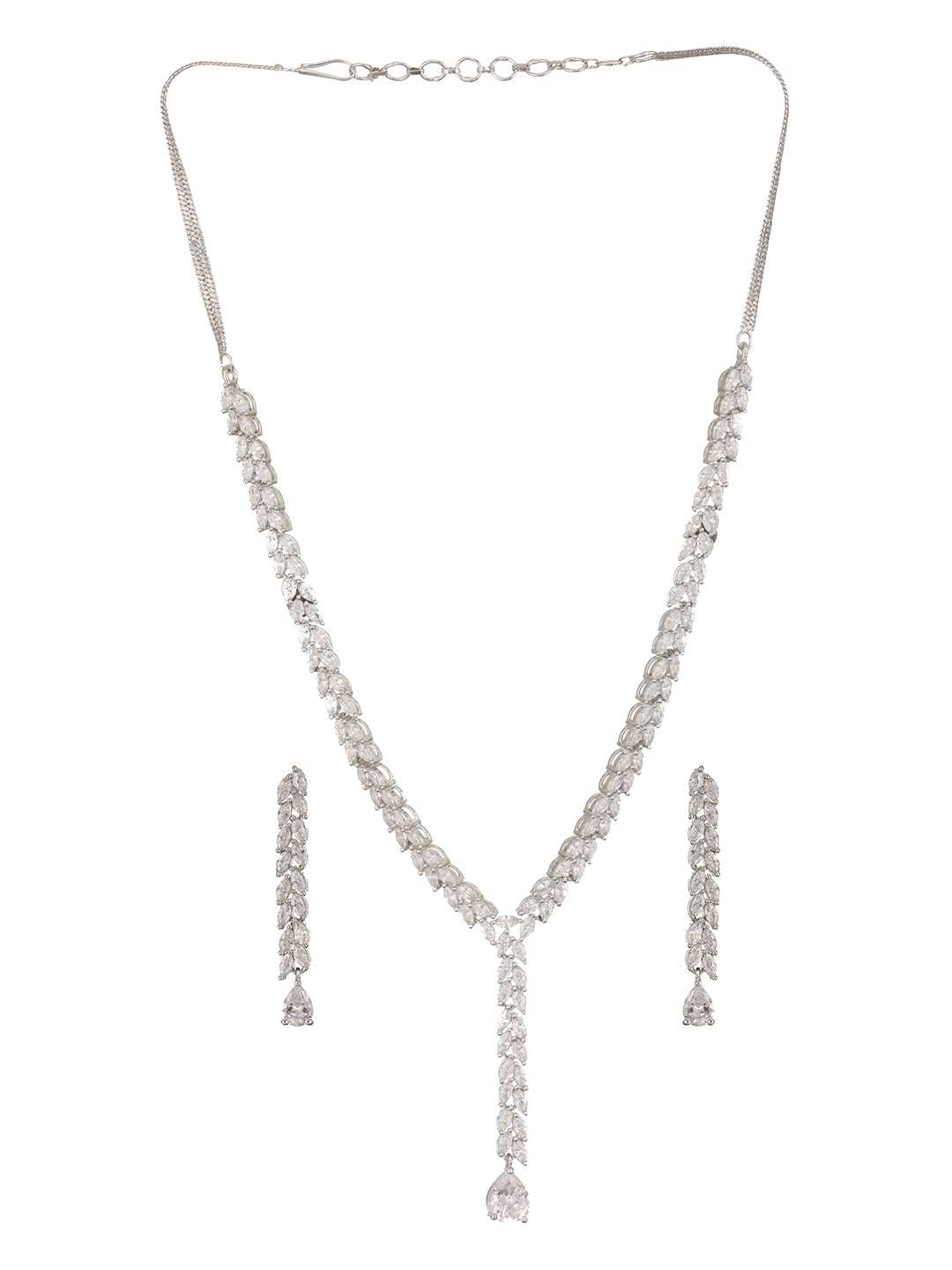 Silver Toned CZ Studded Long Tassel Delicate Bridal Jewellery Set