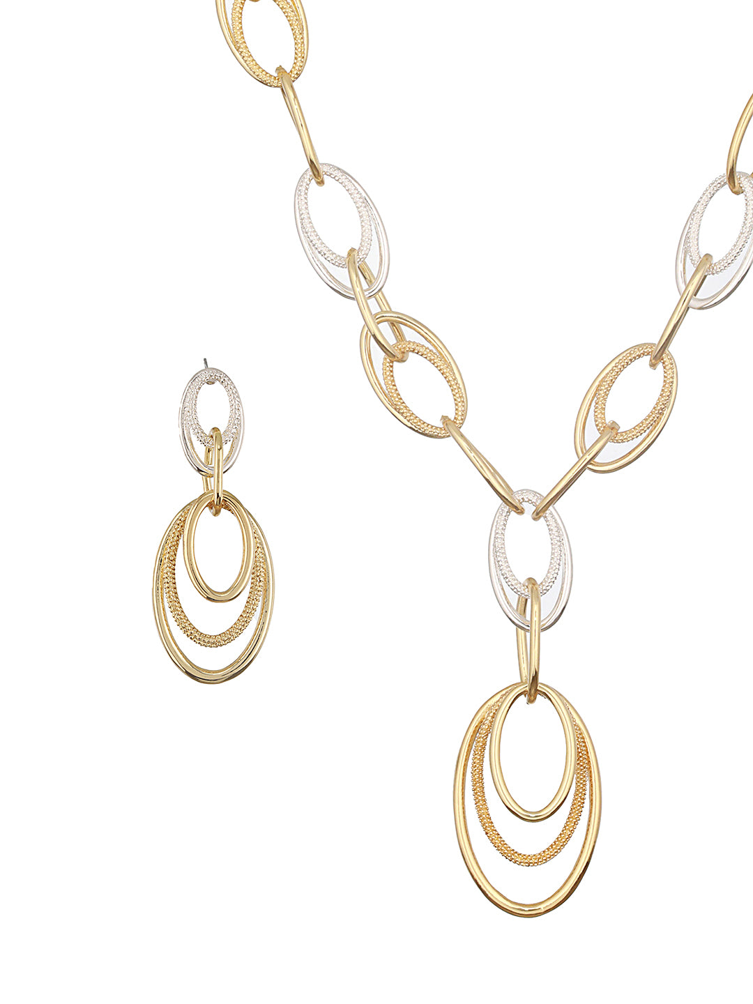 Anti-Tarnish Dual Plated Interlocking Hoop Chain Necklace Jewellery Set