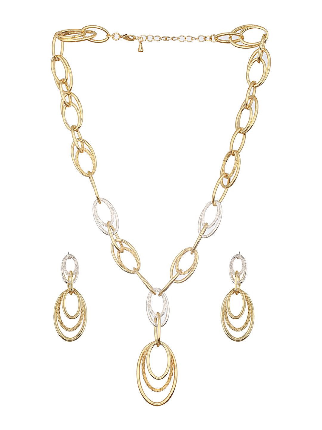 Anti-Tarnish Dual Plated Interlocking Hoop Chain Necklace Jewellery Set