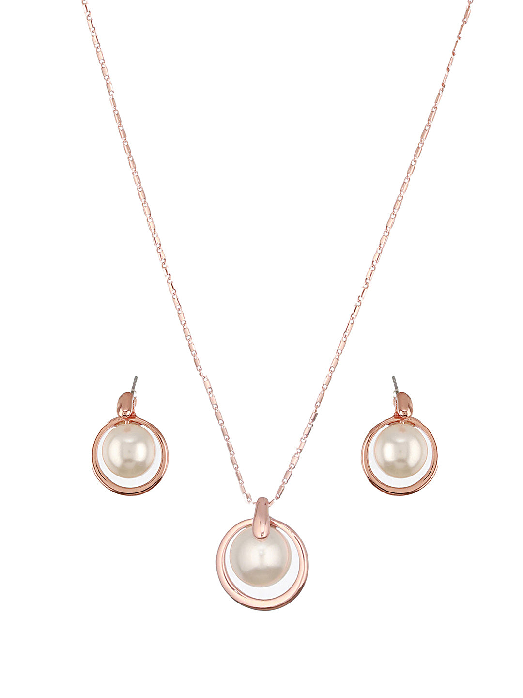 Anti-Tarnish Rose Plated Pearl Beaded Luxe Minimal Pendant jewellery Set