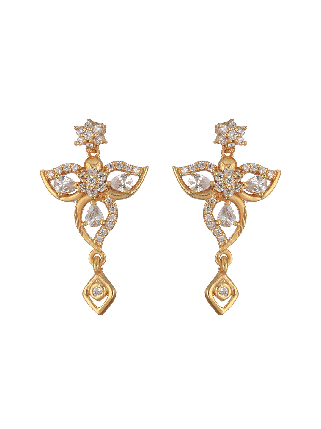 Gold Plated AD Studded Floral Pendant Minimal Jewellery  Set