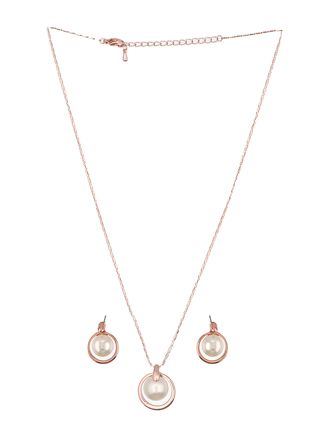 Anti-Tarnish Rose Plated Pearl Beaded Luxe Minimal Pendant jewellery Set