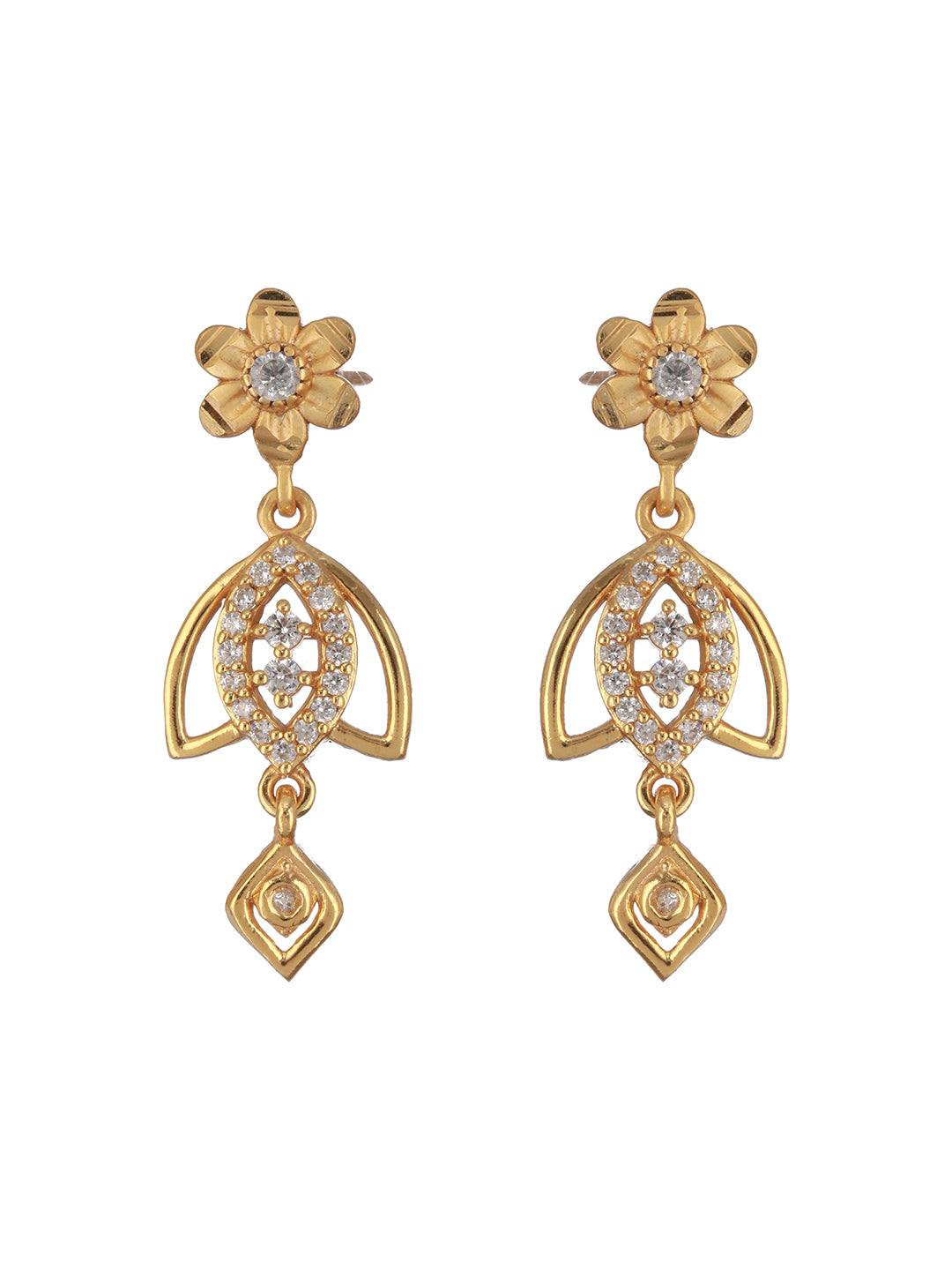 Gold Plated CZ Studded Floral Pendant Minimal Necklace Jewellery  Set