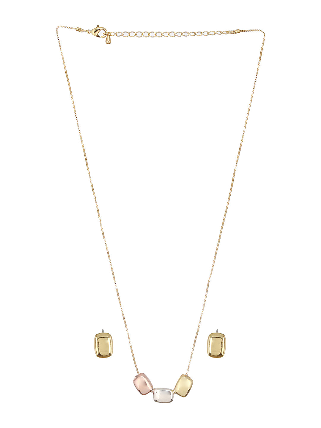 Anti-Tarnish Gold Plated Triple Toned Block Shaped Chunky Minimal Locket Jewellery Set