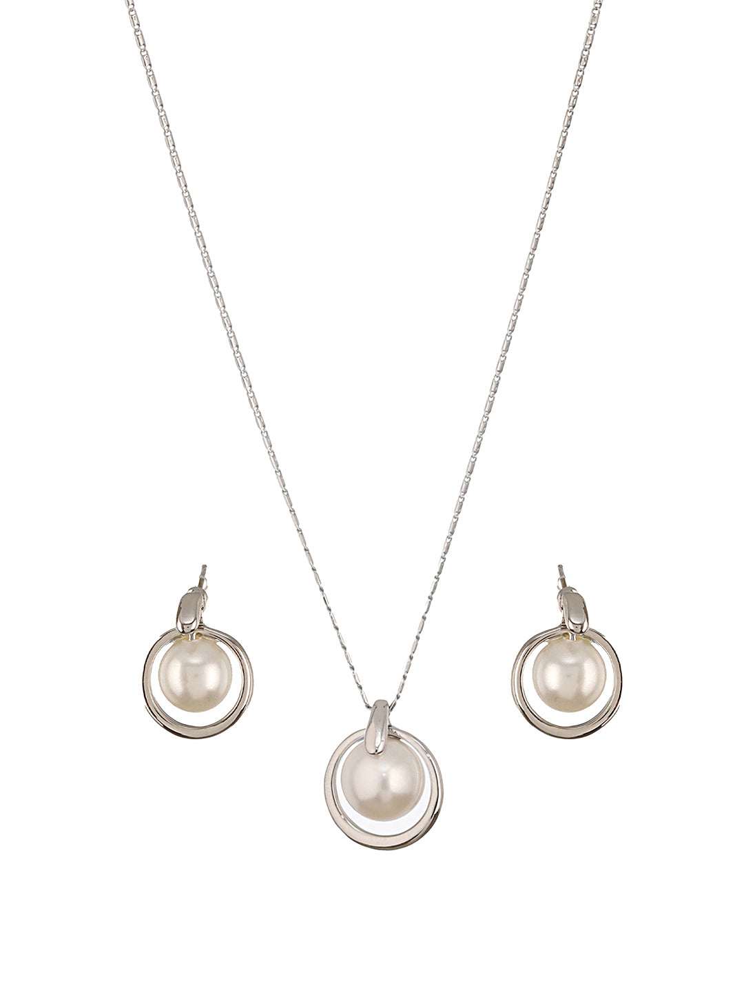 Anti-Tarnish Silver Plated Water Pearl Beaded Galaxy Minimal Locket Jewellery Set