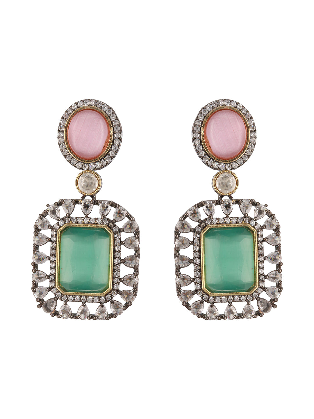 Gold Toned Pink & Mint Kundan Studded Double Lined Bridal Jewellery  Set