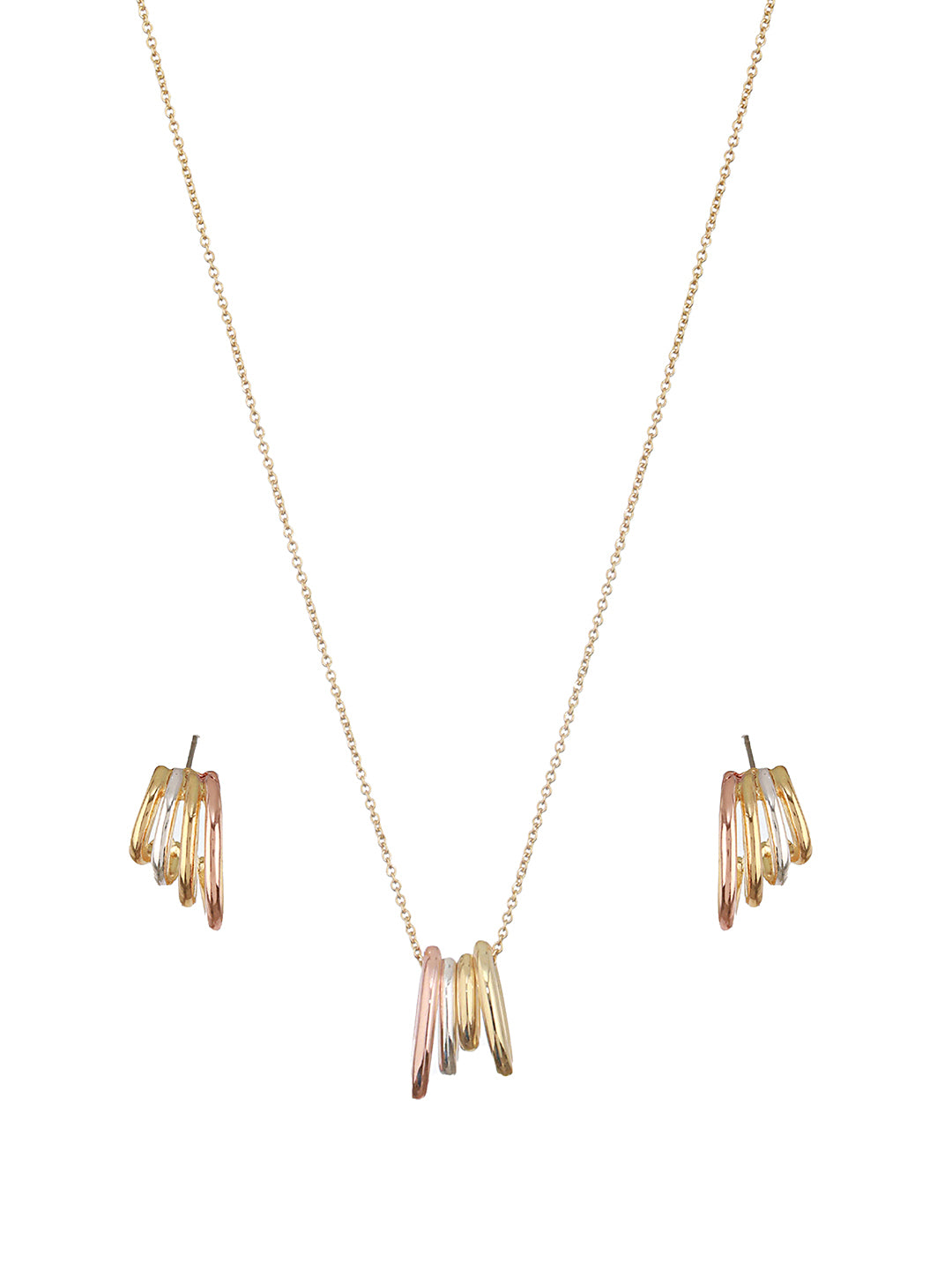 Anti-Tarnish Triple Tone Chunky halo Earrings & Pendant Jewellery Set