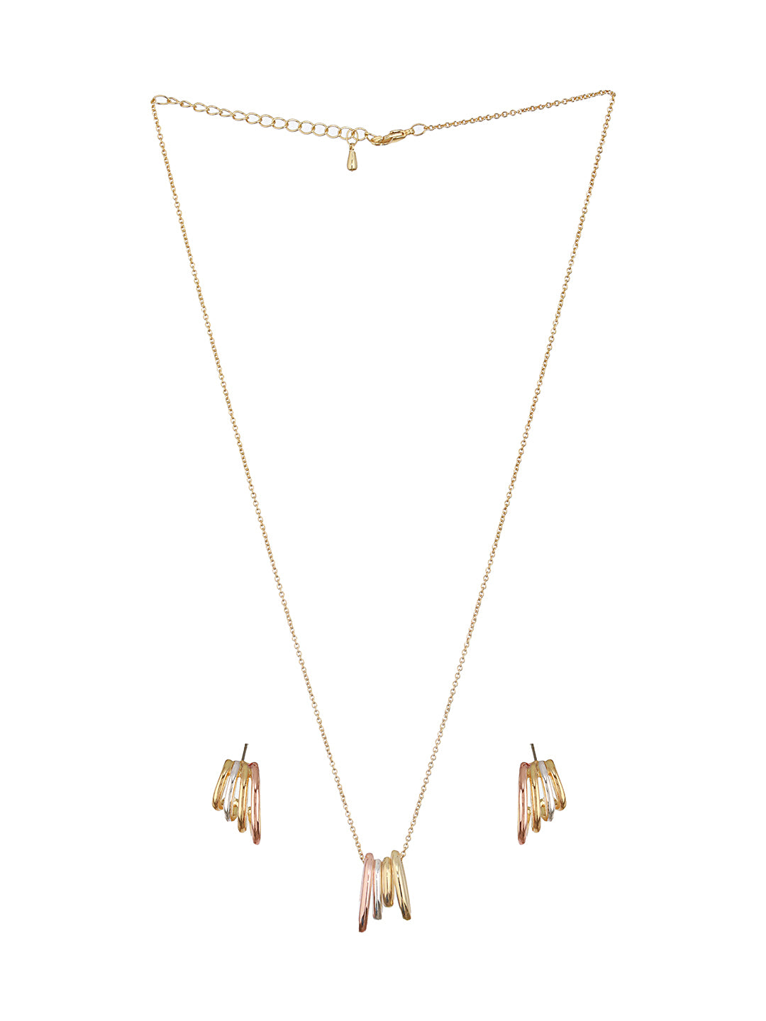 Anti-Tarnish Triple Tone Chunky halo Earrings & Pendant Jewellery Set