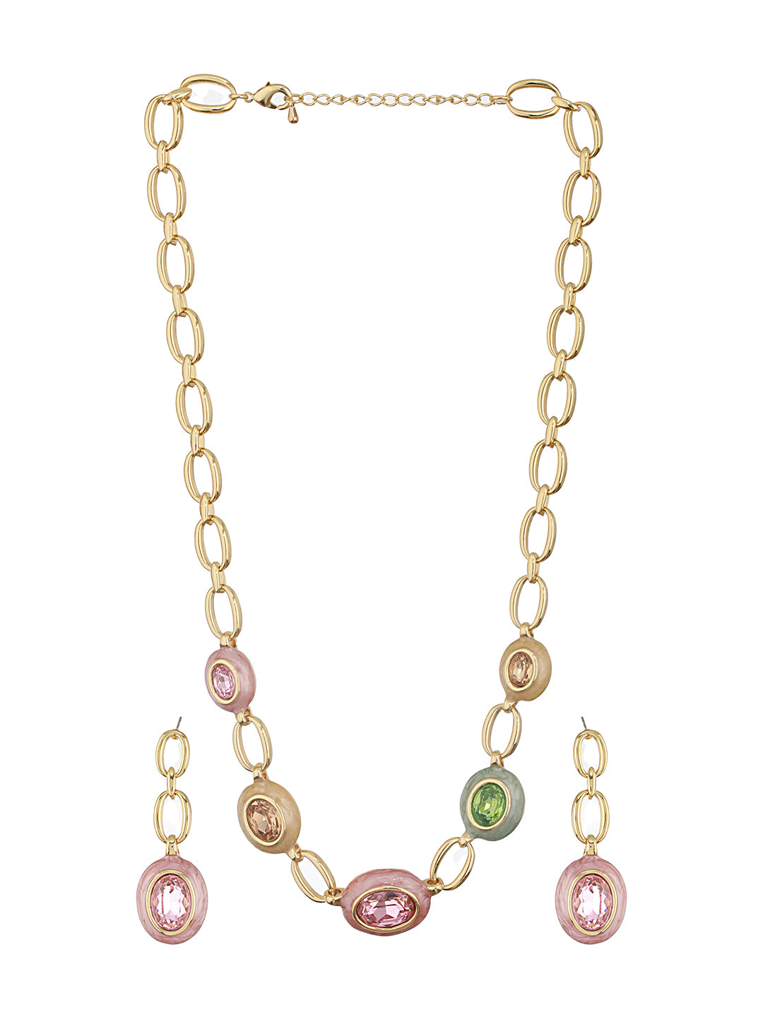 Anti-Tarnish Gold Plated Crystal Studded Link Chain Necklace jewellery Set