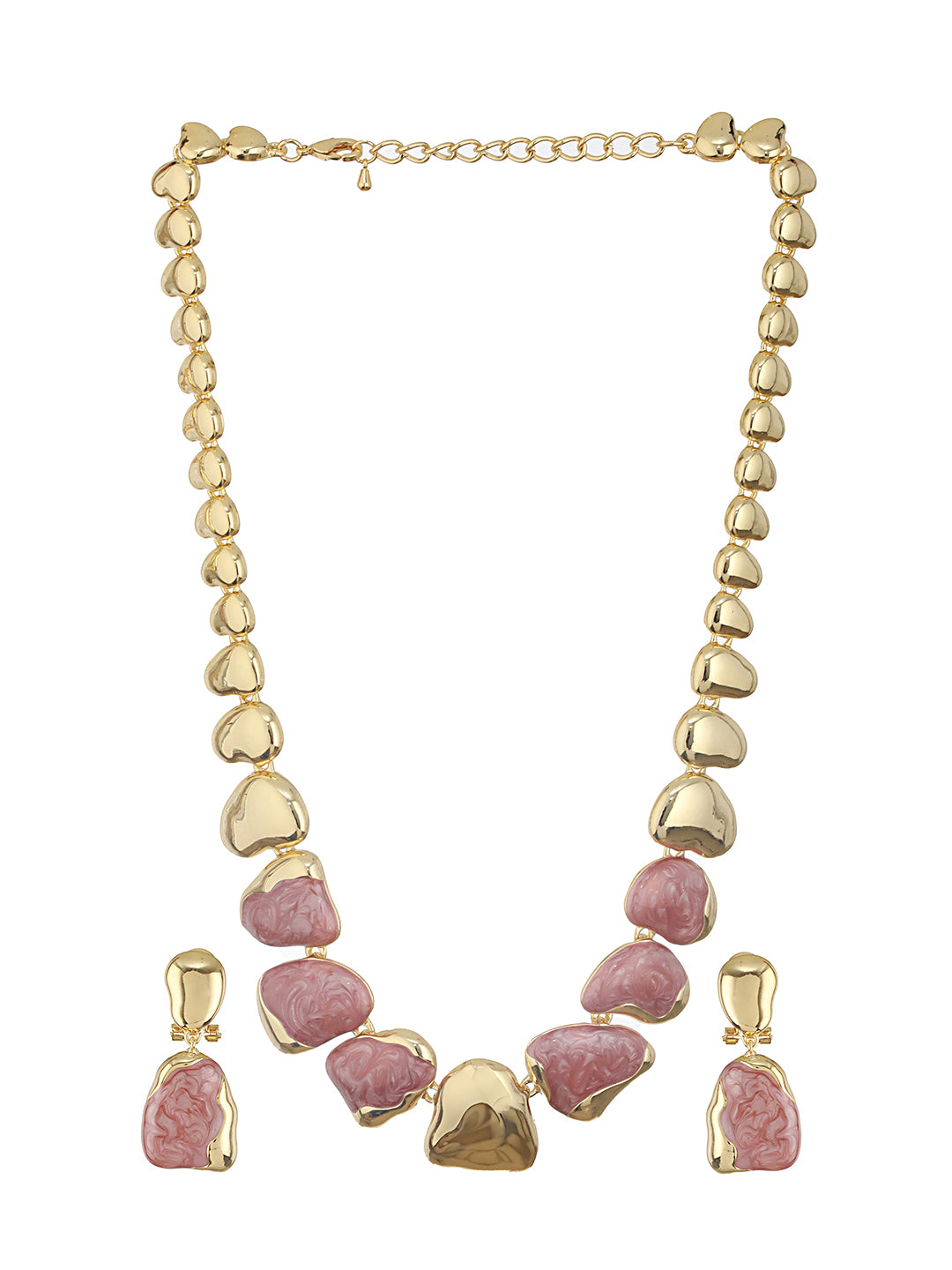 Anti-Tarnish Gold Plated Pink Enamelled Minimal Luxe Jewellery Set