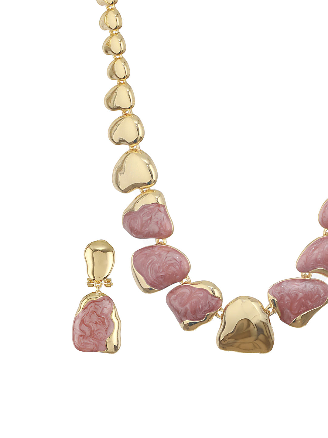Anti-Tarnish Gold Plated Pink Enamelled Minimal Luxe Jewellery Set