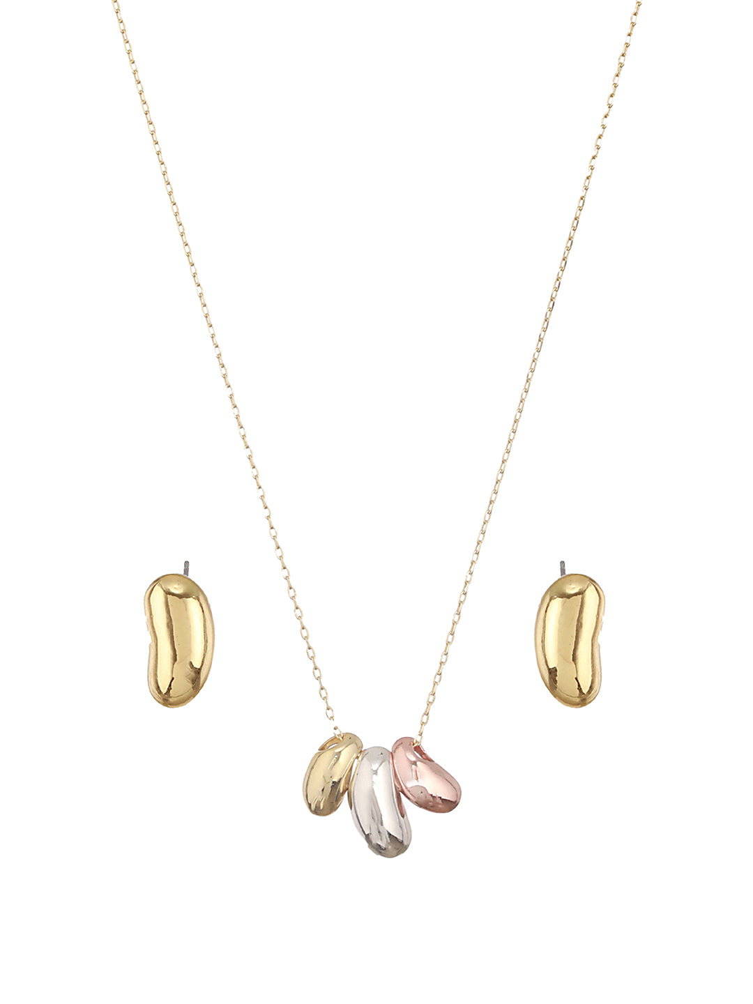 Anti-Tarnish Gold Plated 3 Toned Chunky Dome Shaped Locket Jewellery Set