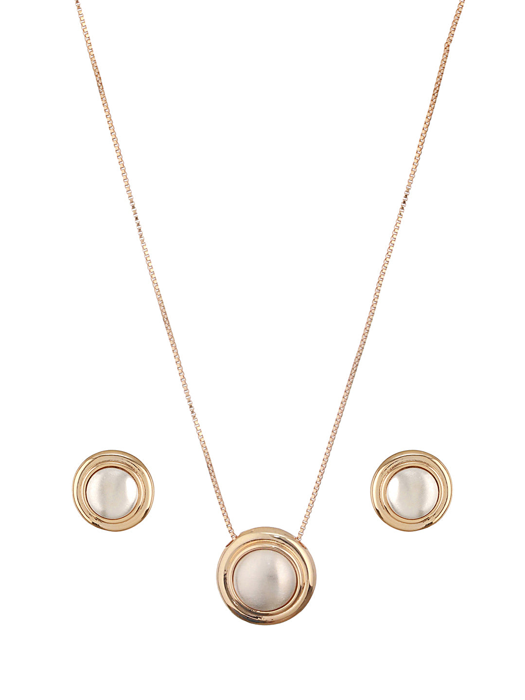 Anti-Tarnish Gold Plated Pearl Beaded Minimal Round Pearl Locket Jewellery Set