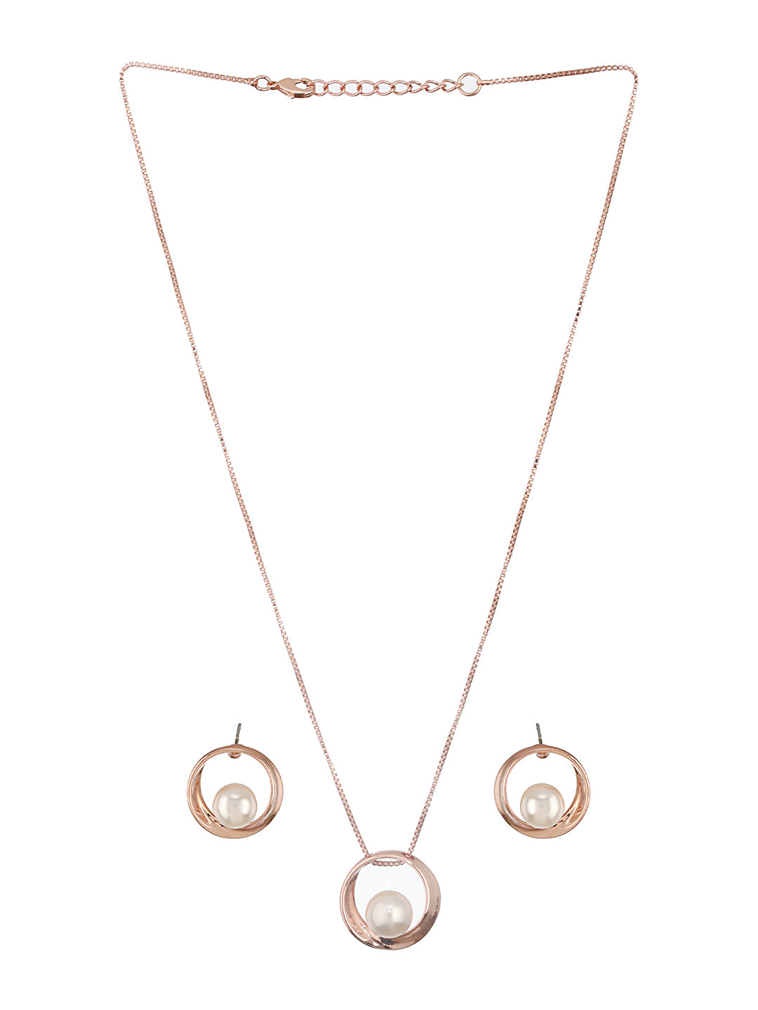 Anti-Tarnish Rose Gold Plated Pearl Beaded Minimal Galaxy Locket Jewellery Set