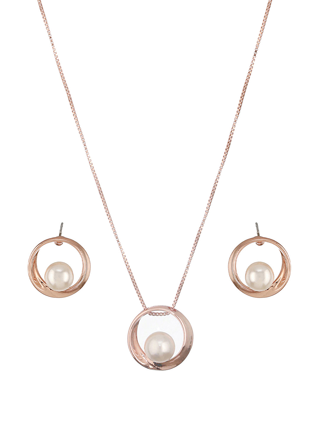 Anti-Tarnish Rose Gold Plated Pearl Beaded Minimal Galaxy Locket Jewellery Set