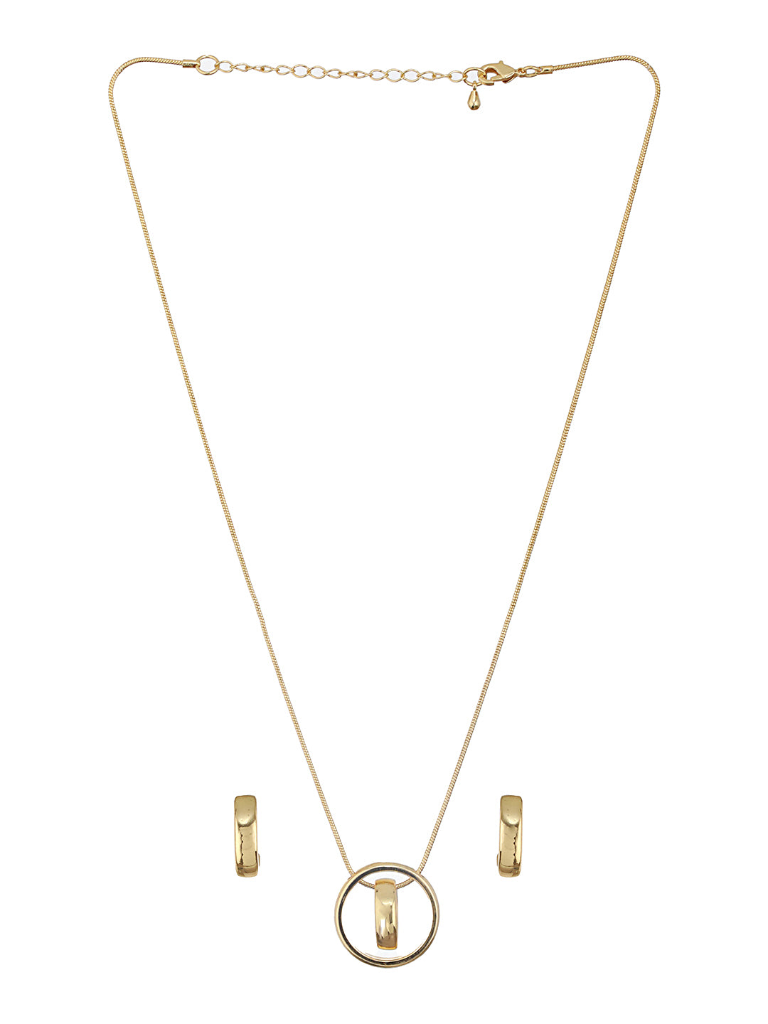 Anti-Tarnish Gold Plated Ring Pendant & Hoops Earrings Jewellery Set