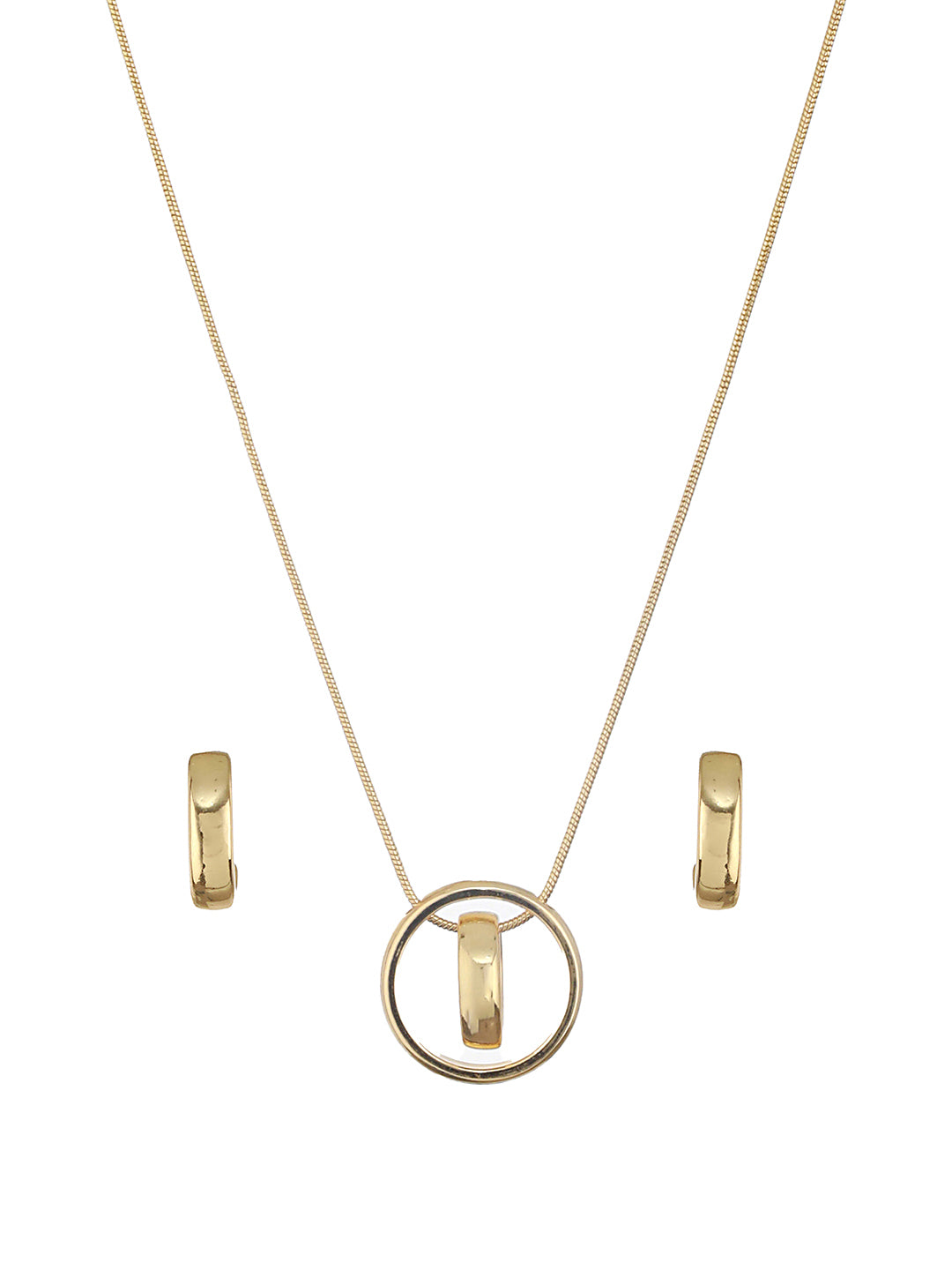 Anti-Tarnish Gold Plated Ring Pendant & Hoops Earrings Jewellery Set