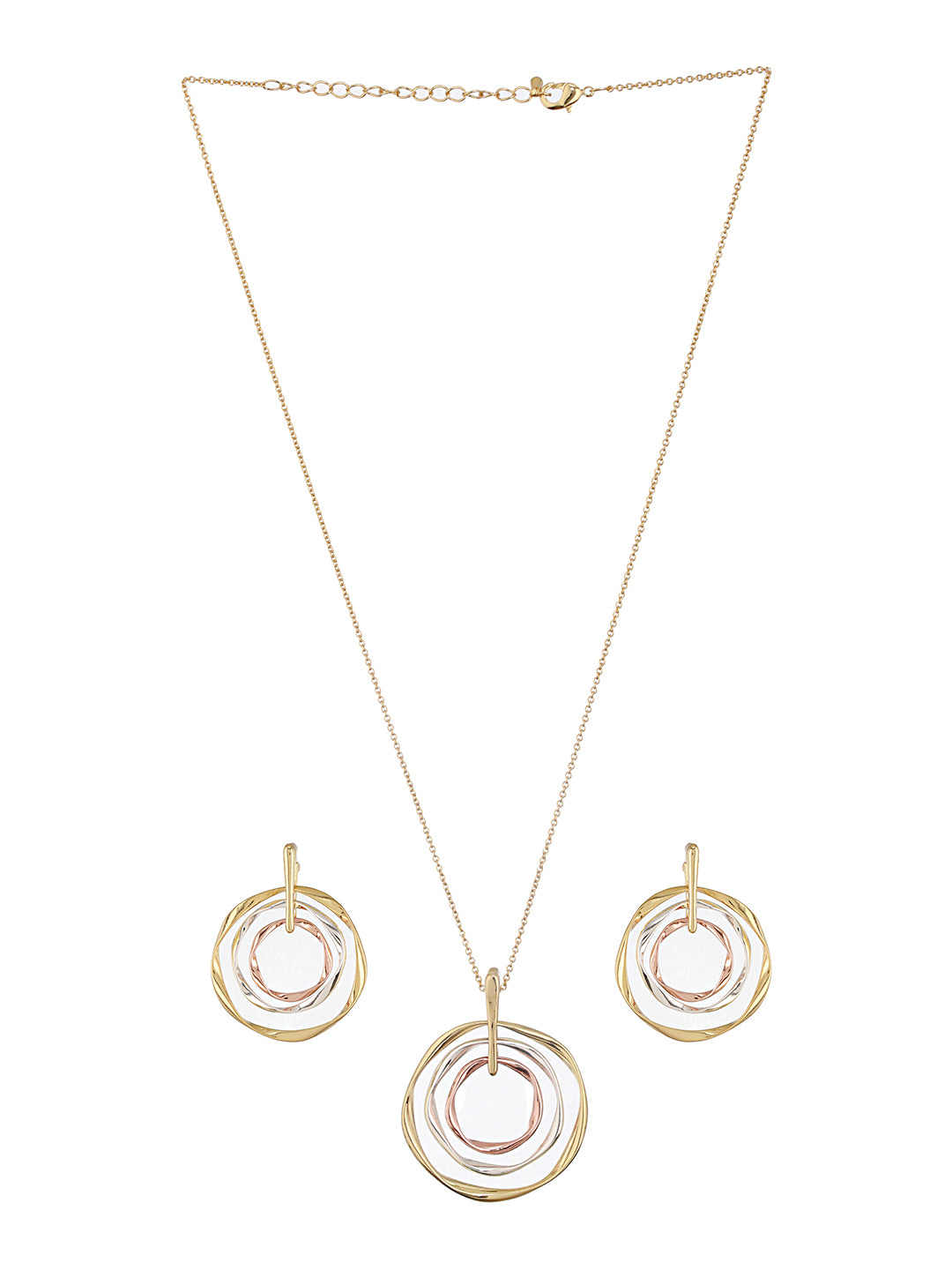 Anti-Tarnish Triple toned Concentric Twisted Chunky Pendant Jewellery Set